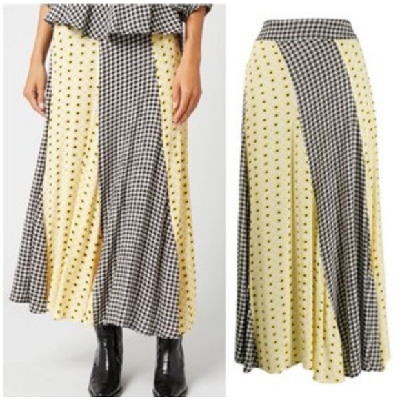 GANNI women's M 30x34 Floral Panelled Print Midi Skirt Crepe Panel Design - Picture 1 of 7